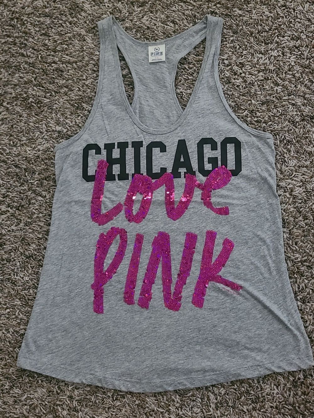VS PINK Vintage 2012 Chicago Love Sequin Tank Top - Size Small
